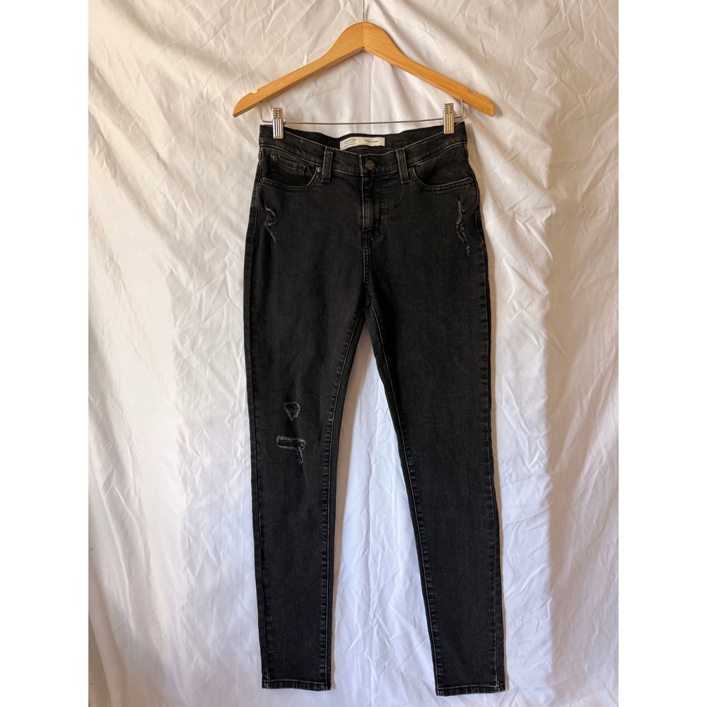 Signature by Levi Strauss Super Skinny Distressed Black Jeans Womens 8